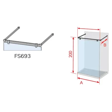 PLANO MAMPARA FIJA DUCHA FRESH SALOMON 2 BARRAS A 90 KASSANDRA