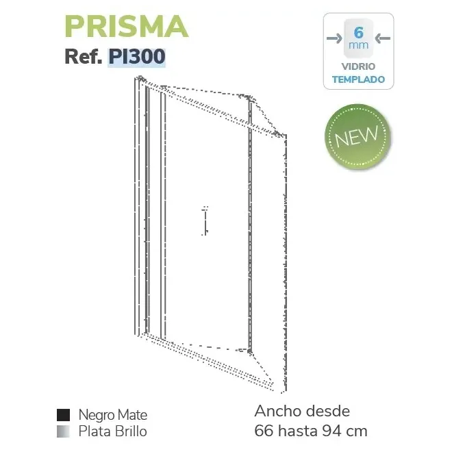 PLANO MAMPARA DUCHA PLEGABLE PRISMA PI300 KASSANDRA