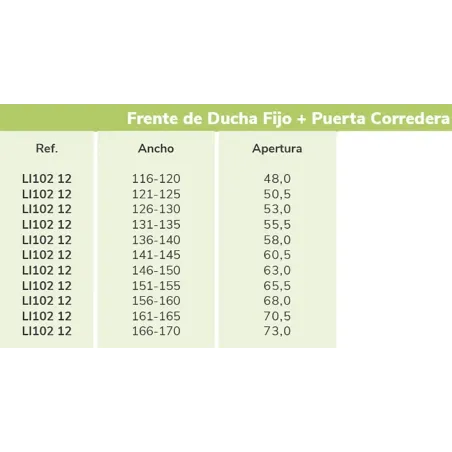 FICHA MAMPARA DUCHA FRONTAL CORREDERA LIBERTY KASSANDRA