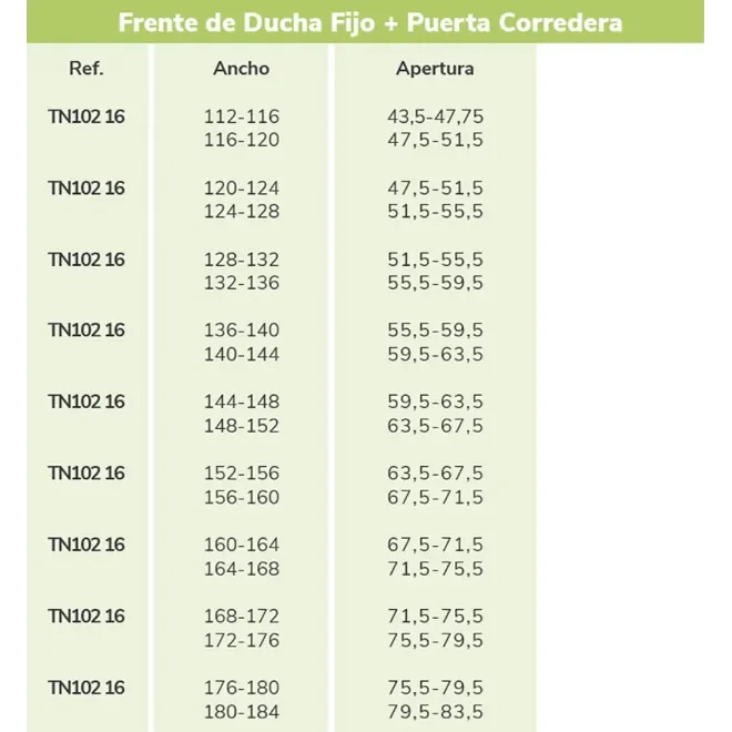 MEDIDAS MAMPARA DUCHA FRONTAL CORREDERA TRIANA KASSANDRA