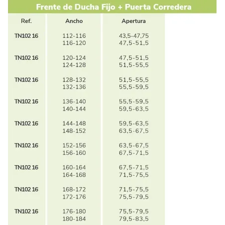 MEDIDAS MAMPARA DUCHA FRONTAL CORREDERA TRIANA KASSANDRA