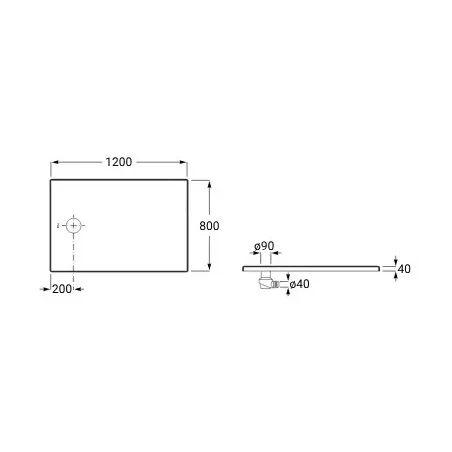 PLANO PLATO DE DUCHA CERAMICO CRATOS DESAGUE LATERAL ROCA