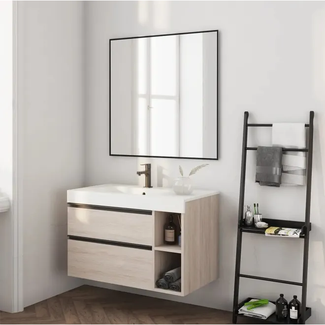 ESPEJO DE BAÑO RECTANGULAR NEGRO TORVISCO