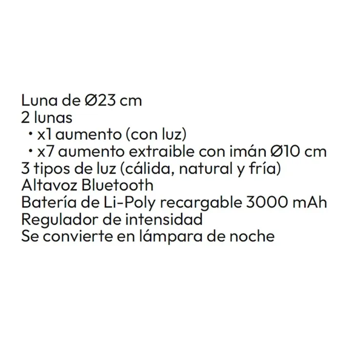 FICHA ESPEJO DE SOBREMESA CON BLUETOOTH