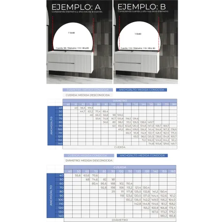 Espejo de baño a medida luz LED semicircular Sirius Bathdecor