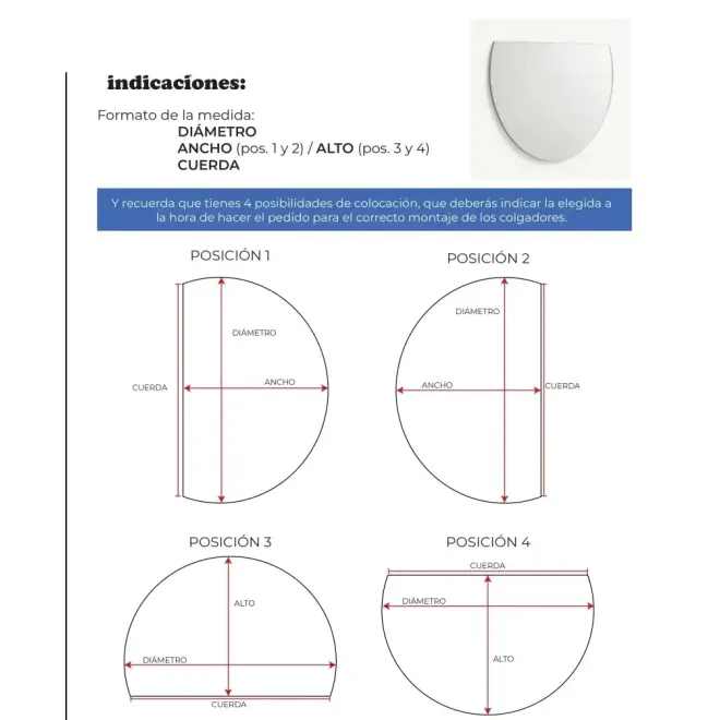 Espejo de baño a medida luz LED semicircular Sirius Bathdecor