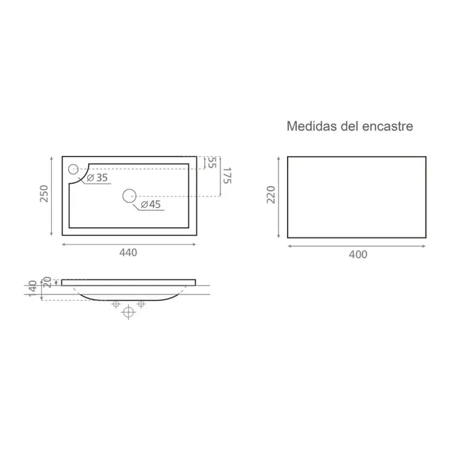 MEDIDAS LAVABO SUSPENDIDO UNE 01 BATHCO