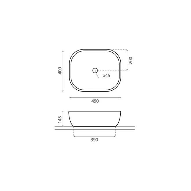 LAVABO SOBRE ENCIMERA OLEA - PLANO COTAS