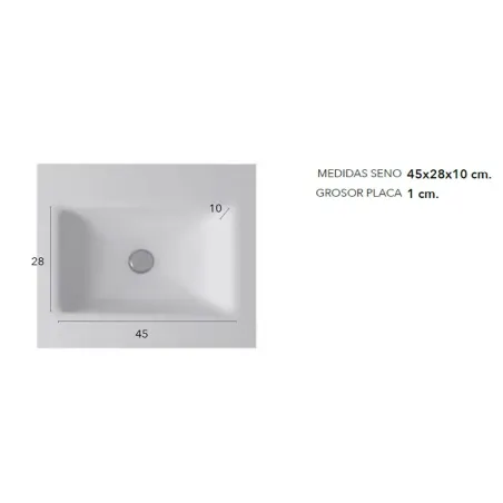 MEDIDAS SENO ENCIMERA SOLID SURFACE A MEDIDA ROMA SIN FALDON BAALNEO