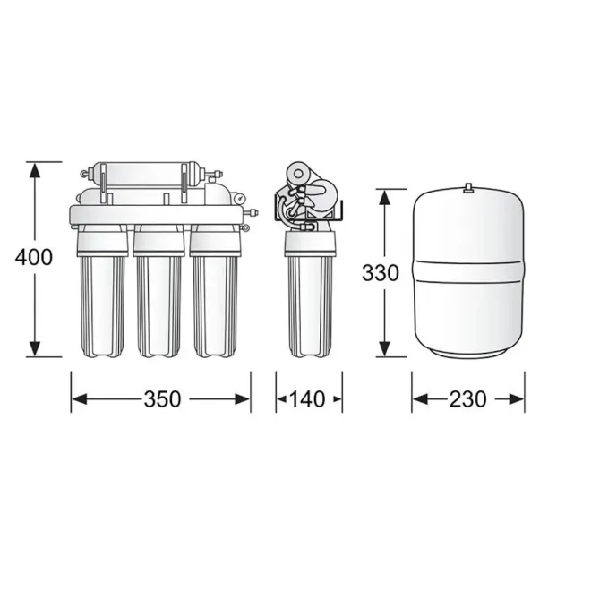 MEDIDAS OSMOSIS INVERSA 5 ETAPAS GENIUS PRO 50