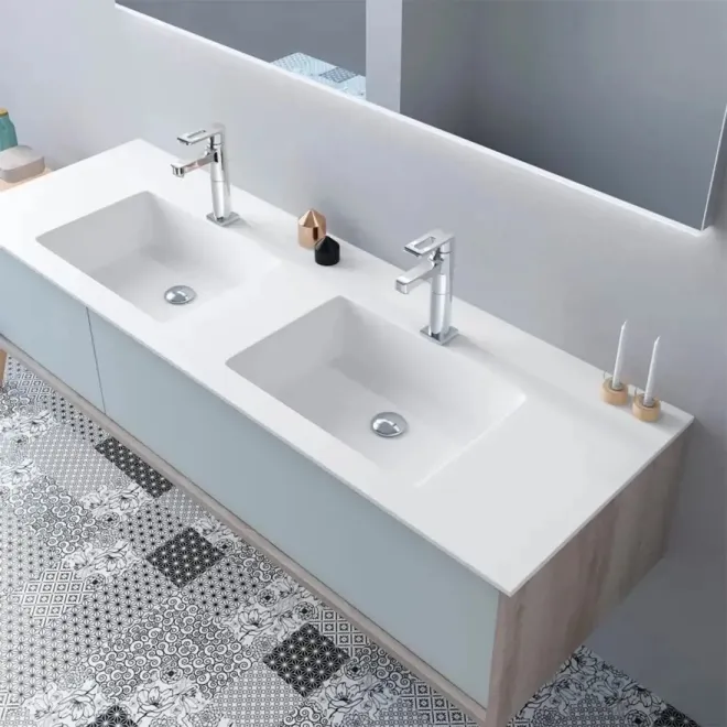 ENCIMERA DOBLE SENO SOLID SURFACE A MEDIDA LIDO CON FALDON BAALNEO