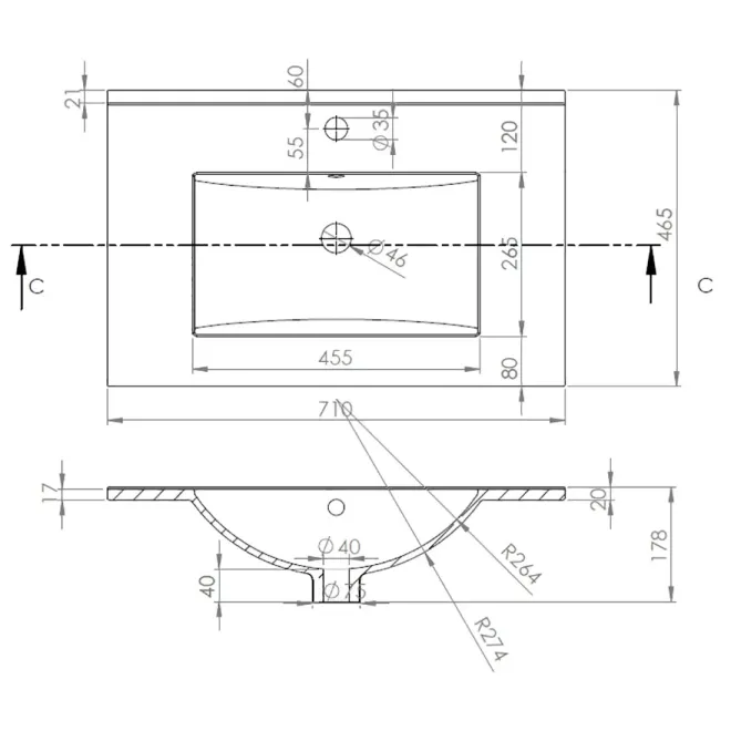 PLANO LAVABO ENCIMERA CLASSIC BAALNEO