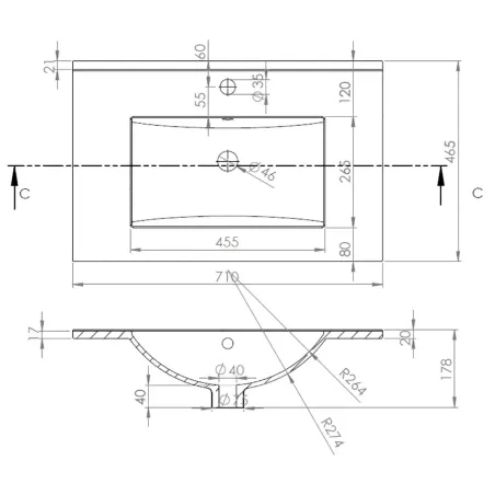 PLANO LAVABO ENCIMERA CLASSIC BAALNEO