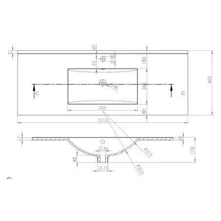 PLANO LAVABO ENCIMERA CLASSIC BAALNEO