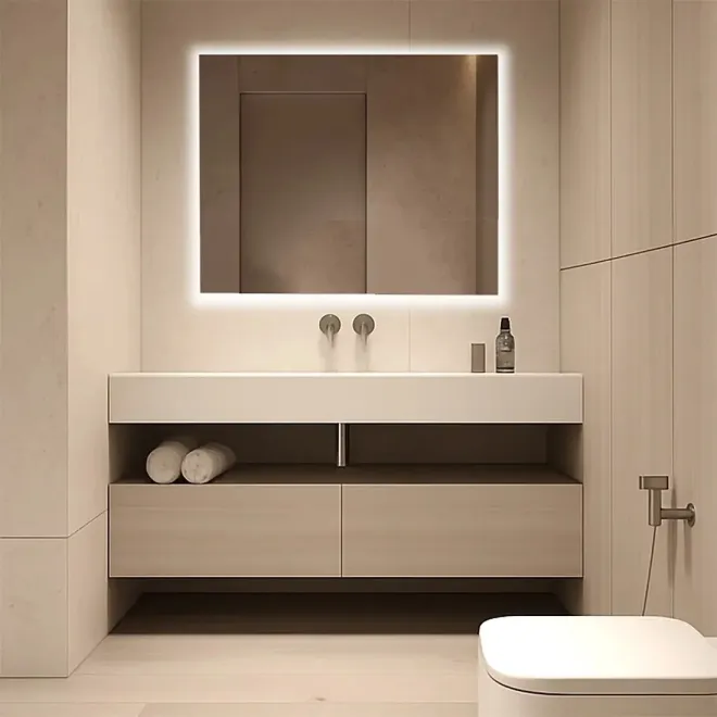 Espejo de baño a medida luz LED rectangular Halo Baalneo