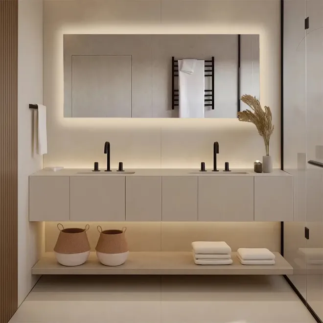 Espejo de baño a medida luz LED rectangular Halo Baalneo