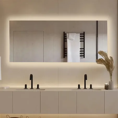 Espejo de baño a medida luz LED rectangular Halo Baalneo