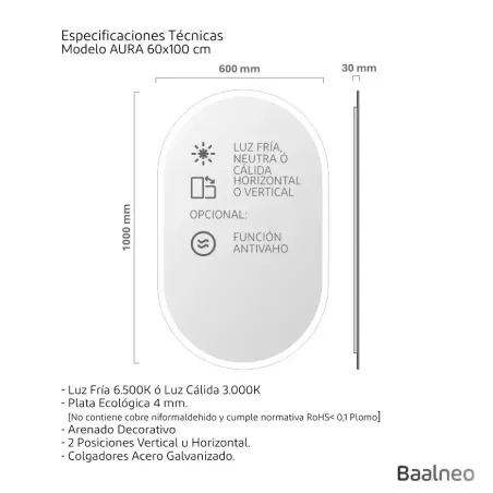 Espejo Luz Led Perimetral Aura Técnico