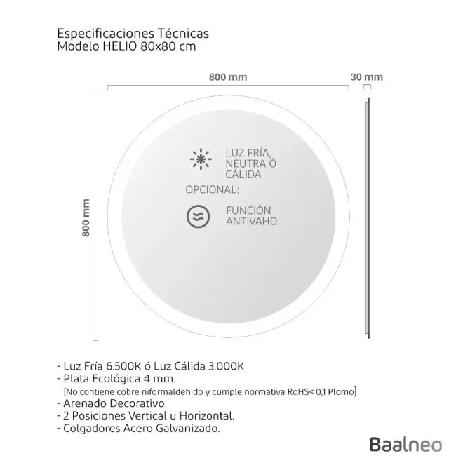Espejo de baño retroiluminado Helio Baalneo | TiendaInicia