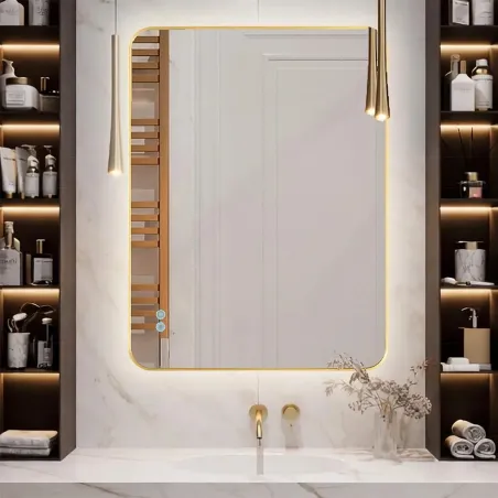 Espejo Luz Led Focus 100x80 Oro Detalle