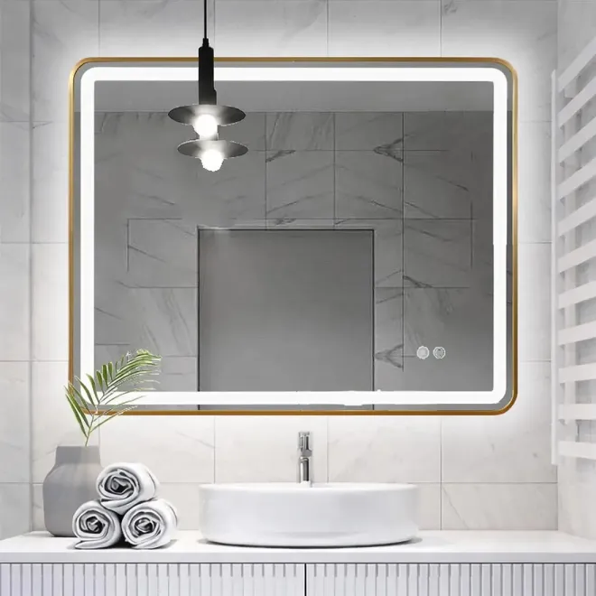 Espejo Baño Luz Led Zen 80x100 Oro Detalle