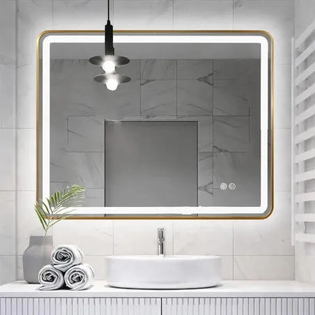 Espejo Baño Luz Led Zen 80x100 Oro Detalle