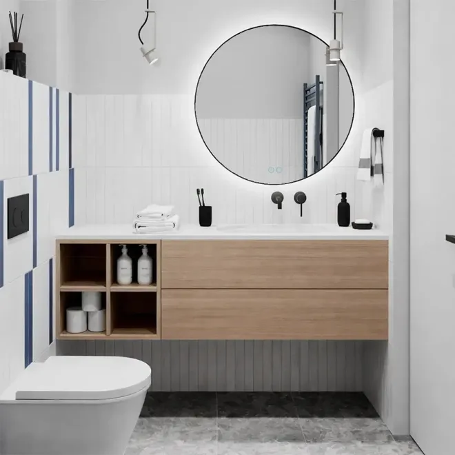 Espejo Baño Led Lampsi Negro 80x80 Ambiente