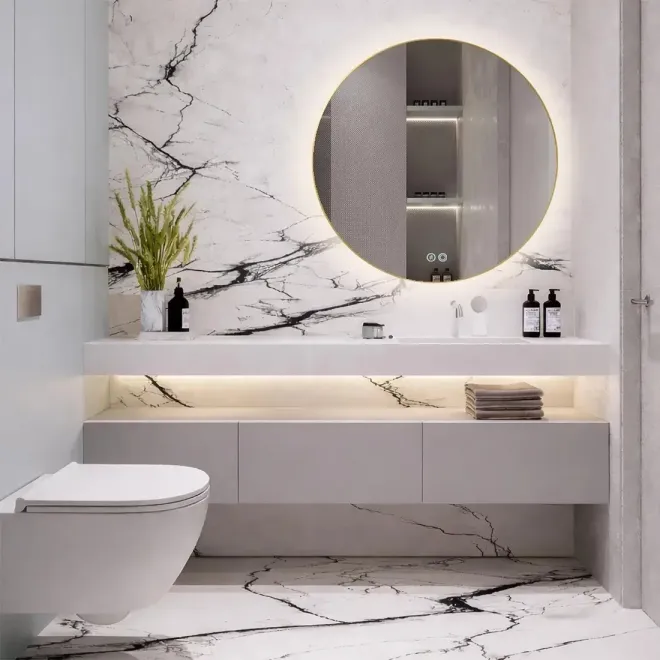 Espejo Baño Led Lampsi Oro 80x80 Ambiente