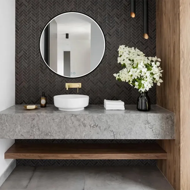 Espejo Baño Led Alva Negro 80x80 Ambiente