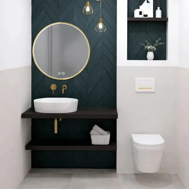 Espejo Baño Led Alva Oro 80x80 Ambiente