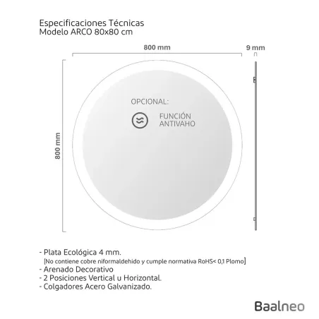 Espejo Baño Arenado Arco Plano