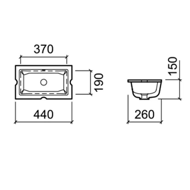 Lavabo Bajo Encimera Agres 44 Unisan Plano Técnico
