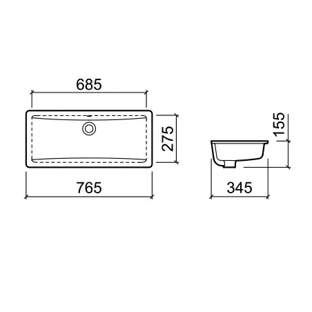 Lavabo Bajo Encimera Agres 75 Unisan Plano Técnico