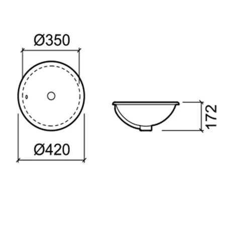 Lavabo Anna Bajo Encimera 42 Plano Técnico