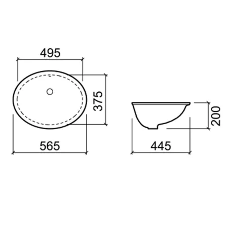 Lavabo Bajo Encimera Vouga Plano Técnico