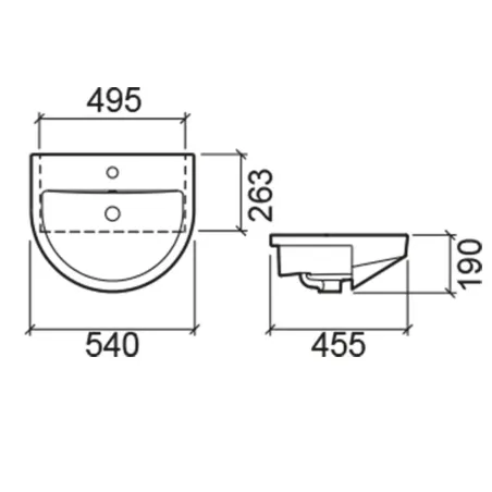 Lavabo Semiencastre Urby 54 cm Plano Técnico