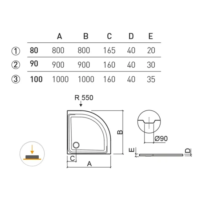 Plato Ducha Acrílico Face Semicircular Unisan Plano Técnico