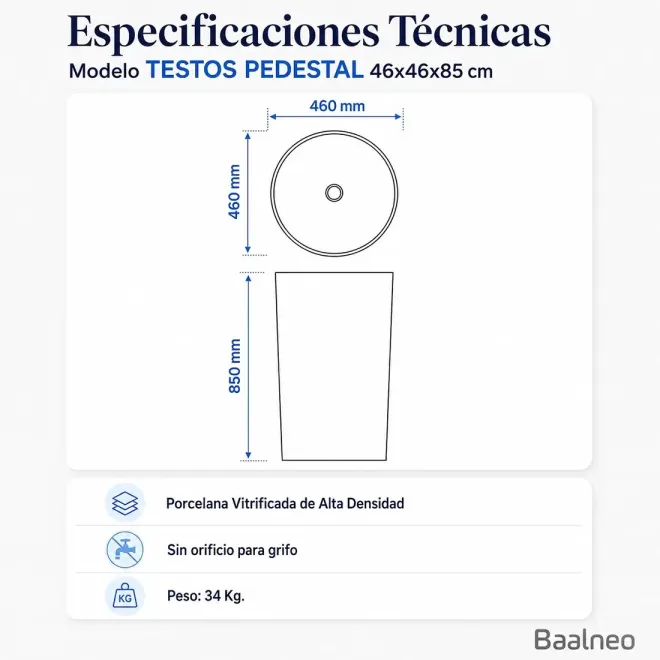 Lavabo Pedestal Testos Redondo Baalneo