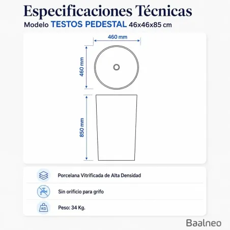 Lavabo Pedestal Testos Redondo Baalneo