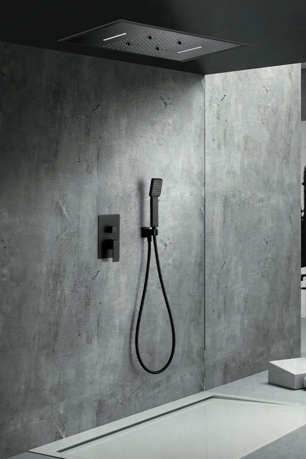 Conjunto_de_ducha_monomando_empotrado_negro_mate_serie_Sumatra La Columna de ducha, imprescindible para tu baño.